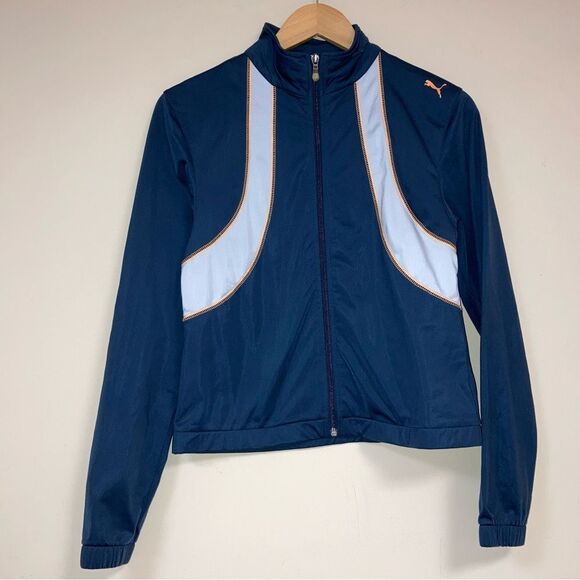 Puma Jacket Women Medium Navy Blue Full Zip Athletic Running Fall Preppy Outdoor - Picture 1 of 9